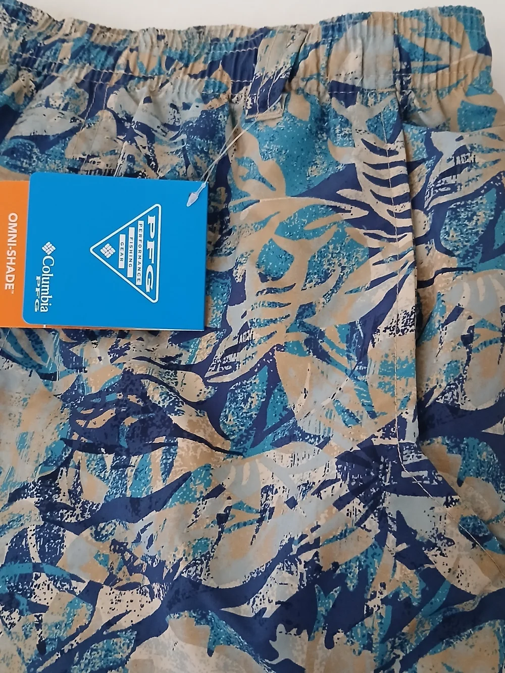 Columbia Blue & Sand Tropical Print Shorts Size M6L Short Court New $18 - Picture 9 of 13